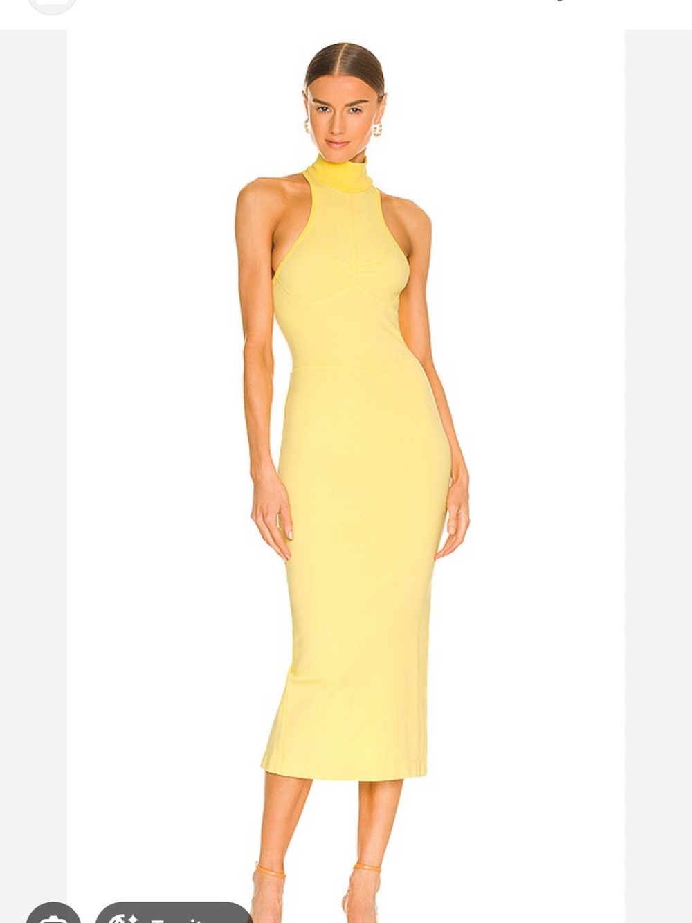 High-Neck Lemon Midi Dress
